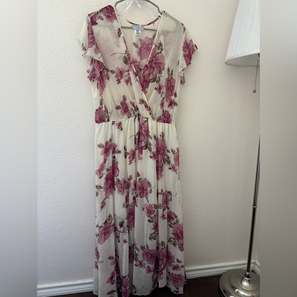 Ankle-length floral maxi dress.